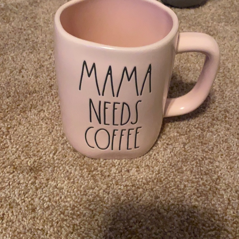 Light pink black lettering Mama needs coffee Rae Dunn  mug